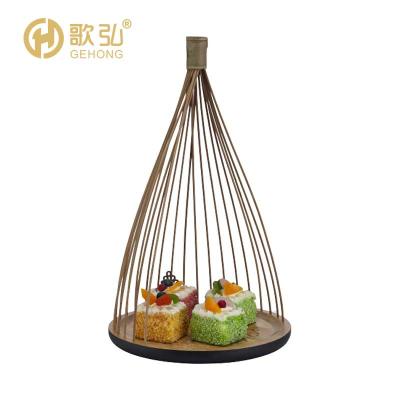 China Modern Custom LOGO Desgin Birdcage Cake Stand Bamboo Afternoon Tea Dessert Display Stand for sale