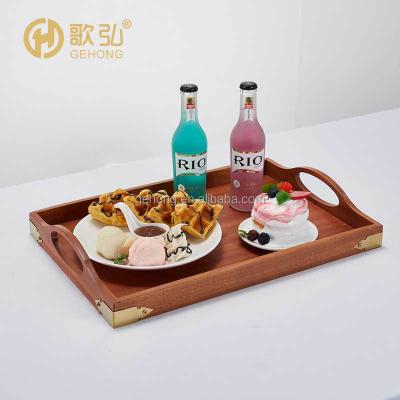 China Classic High Quality Custom Acrylic Wooden Square Wooden Tray Hotel Food Stand LOGO Factory Long Wooden Tray for sale