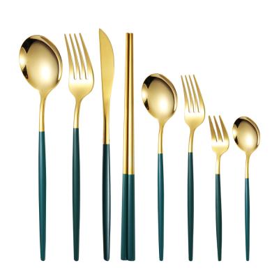 China Factory Sustainable High Quality Support Customized Hotel Buffet Wine Banquet Gold Stainless Steel Cutlery Set Eco Friendly for sale