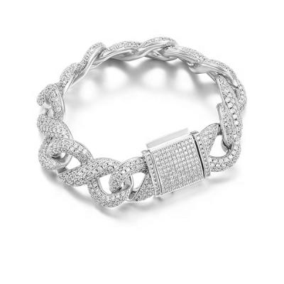 China Baifu Jewelry Custom Made Luxury Full Ice Nickel Plated Silver Cubic Zirconia Hip Hop Cuba Chain Bracelets for sale