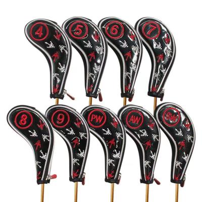 China 9pcs custom embroidery Golf Club Headcover Logo Embossed Iron Cover Zipper for sale