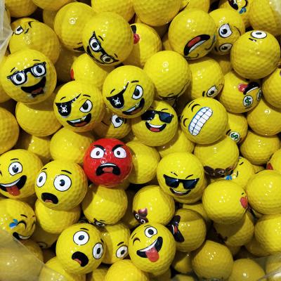 China 2 3 4 Layer Golf 2 3 Piece Match 3 Layer Cute Emoticon Balls Custom Printing PU Rubber Ball for sale