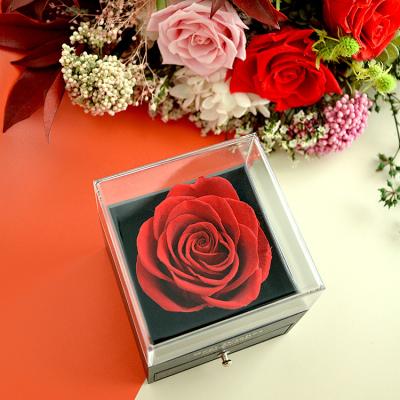 China Modern Wholesale Florist Supplies Most Selling Products Ring Box Elegant Business Ring Box Preserved Roses In Acrylic Gift Box for sale