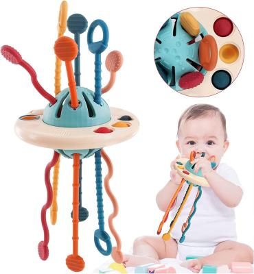 China Bebê Sensorial Montessori brinquedo de silicone viagem puxar corda brinquedo de atividade para crianças pequenas à venda