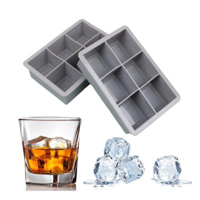 China Gran bandeja de silicona de 6 cavidades para whiskey y moho de cubo de hielo en venta