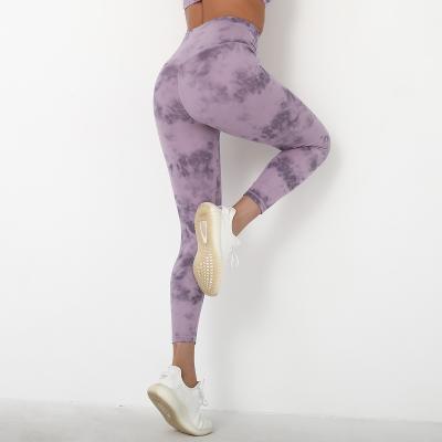 China New Tie Dye Yoga Pants Tight Butt High-waist Fitness Lifting Running Women's Breathable Gaiters Yoga Pants for sale