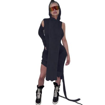 China Fashionable Anti-wrinkle Streetwear Women Clothes Fashion One Shoulder Sheer Irregular Knit Hoodies Dress for sale