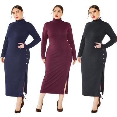 China Anti-wrinkle Autumn/Winter Women's Dress Side Slit Woolen Dress Long Sleeves Slim Stretch for sale