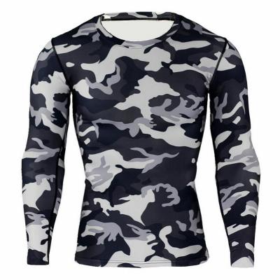 China Anti-wrinkle OEM Polyester Custom Spandex Long Sleeve Camouflage Print Design Men T-shirt Quick Dry for sale