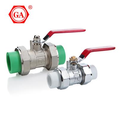 China General GA brand high quality brass nickel plating PPR plastic double union ball valves  for PPR 20mm 25mm 32mm 40mm 50mm 63mm for sale