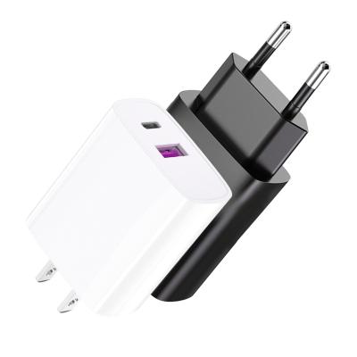 China wholesale 2 USB+PD 100-240V/0.5A 18W/20W Power Adapter Left Fast Charging Fast Mobile Phone Wall Chargers for sale