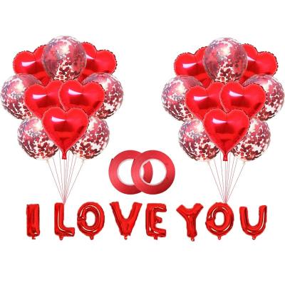 China Eco-Friendly and Stocked 2022 Balloons I LOVE YOU with Love Decorations Kit and Confetti Balloons for Valentines Wedding Bridal Party Supplies for sale