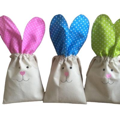 China Modern Drawstring Favors Treat Pockets Bunny Rabbit Ears Basket Candy Gift Cotton Canvas Easter Bag Wedding Birthday Easter Favors for sale