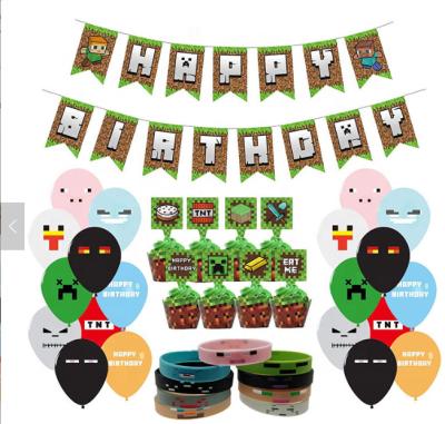 China Modern Pixel Wars Party Theme Birthday Flag Balloons Cake Topper Cards for Boys Girls Baby Showers Birthday Gifts Decorations for sale