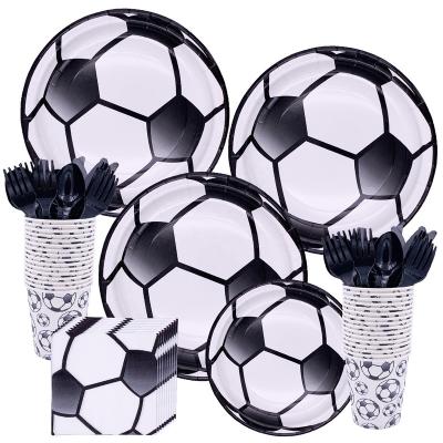 China Eco-Friendly Tableware & Stocked Soccer Party Kit Disposable Plates Napkins Cups 16 Guests Sports Theme Soccer Party Supplies for sale