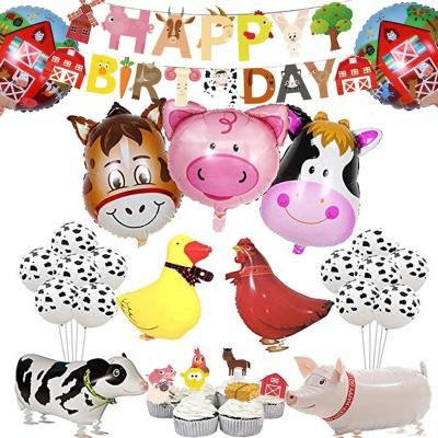 China Eco-friendly and Stocked Farm Birthday Decoration Farm Animals Birthday Banner Cow Print Latex Balloons and Animals Foil Balloons for Animals Birthday for sale