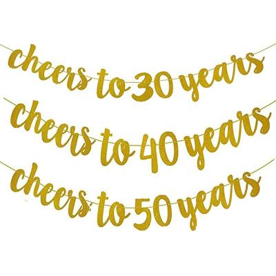 China Eco-Friendly Gold Stocked Cheers At 40 50 60 Years 21st 30th 40th Fiftieth Happy Birthday Rose Gold Banner Glittery Birthday Decorations for sale