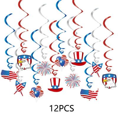 China Modern 4th of July Decorations Hanging Swirls 12 Pcs Independent American Flag Swirl for Patriotic Fourth of July Party Decorations for sale