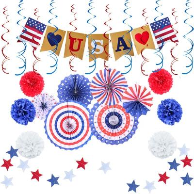 China Modern Independent Day 4th of July Decorations American Flag Swirls Paper Fan Pom Poms for Independent Day 4th of July Party Decor for sale