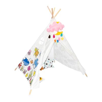 China Easy Foldable Kids Play Tent High Quality Wooden Cheap Camping Cotton Canvas Kids Indoor Indoor Outdoor Teepee Tent for sale