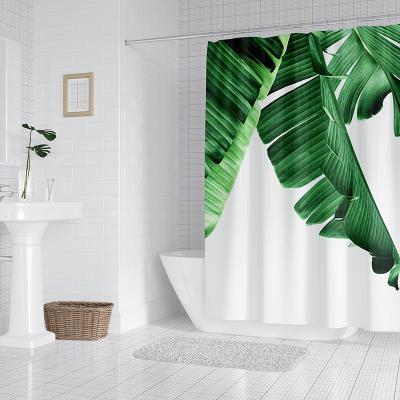 China Sustainable High Quality 3D Digital Printing Water Repellent Fabric Natural Tropical Palm Green Leaves Shower Curtain for sale