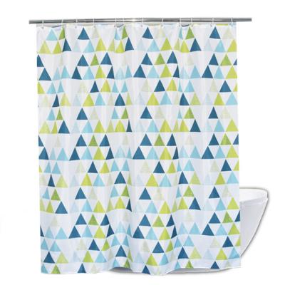 China Sustainable Geometric Green And Blue Triangle Pattern Polyester Fabric Bath Curtain For Bathroom for sale