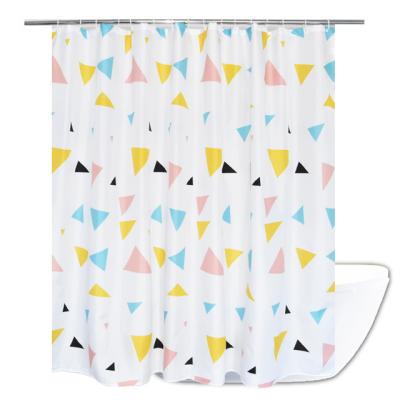 China Sustainable Colorful Triangle Pattern Printing Extra Wide Shower Curtain With 16Hooks for sale