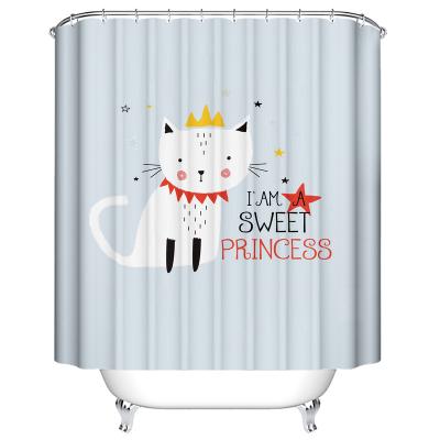 China Funny Animal Design Polyester Water Repellent Funny Cat Digital Printing Shower Curtain With Free Hook for sale