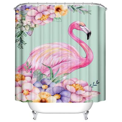 China Sustainable Hot Sale Customized Flat Design Animal Flamingo Bathroom Digital Printing Shower Curtain for sale