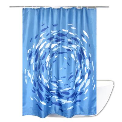 China Sustainable Hot Sale Washable Fabric Custom Printed Fish Bathroom Curtain for sale