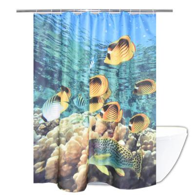 China Custom Printing Polyester Fabric Ocean Viable Design Fish Waterproof Bathroom Curtain for sale