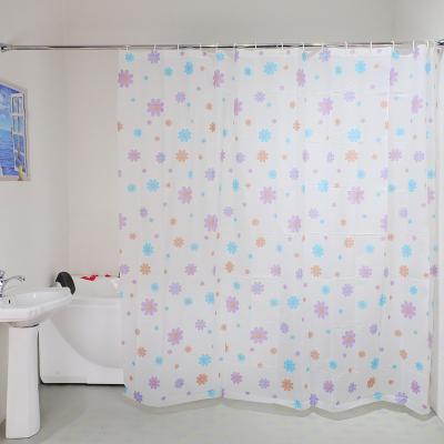 China Viable Custom Printed White Flower Pattern Crochet Peva Shower Curtain Liner for sale