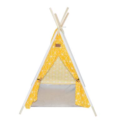 China Yellow Cat Teepee Tent Wholesale Cloth Four Canvas Dog Pet Travel Poles OEM Pet Beds and Accessories Pet House for Small Animals for sale