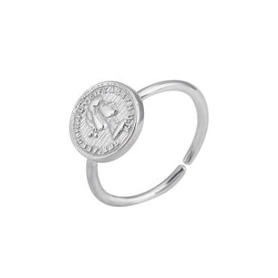 China Popular Fashion Disc Ring In Rhodium Gold Plating Silver Adjustable Round Seal for sale