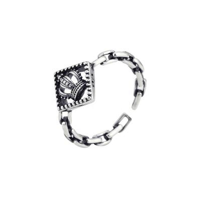 China Retro Thai Silver Plated Crown Shaped Seal Ring With Chain Band For Women for sale