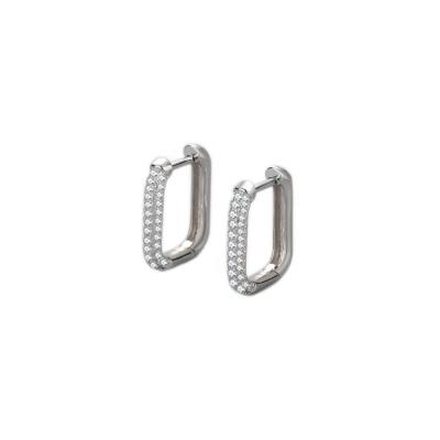 China TRENDY Pave Silver Round CZ Rectangle Huggie Circle Earrings For Women for sale