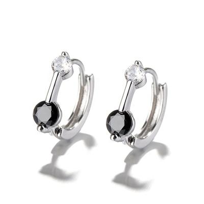 China FASHIONABLE Delicacy 925 Huggie Earrings Silver Prong With Two Stones AAA Black Clear Zircon for sale