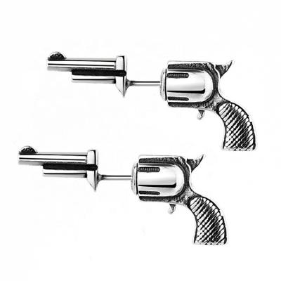 China TRENDY Thai Silver Plated Cool 3D Pistol Gun Shaped Piercing Stud Earrings for sale