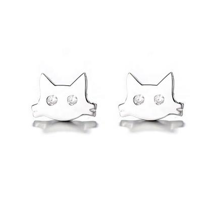 China Cute Tiny Silver Tone Cute Animal Kitty Cat Stud Earring For School Girls for sale