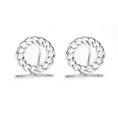 China Fashion Tone Link Chain Shaped Circle Silver Of Life Mail Stud Earring for sale