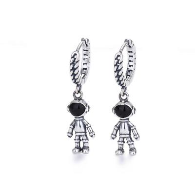 China Retro Silver S925 Spacesuit Astronauts Astronaut Drop Earrings With Black Enamel for sale