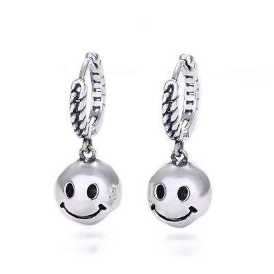 China Adorable Classic 9mm Silver Ball Shaped Smiley Face Dangle Drop Earring for sale