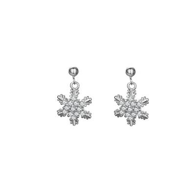 China Elegant Pave CZ Rhodium Plated Snowflake Drop Earrings With Diamond Crystal Zirconia for sale