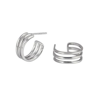 China Fashion Minimalist Minimalist Triple Strand C Shaped Silver Simple Circle Earring for sale