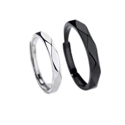 China Timeless Distance and Spaceless Romantic Love Challenge, Diamond Shaped Promise Couple Rings Black and White for sale