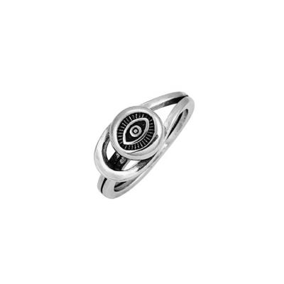 China Retro Retro Thai Silver Plated Adjustable Turkish Evil Eye Ring For Women for sale