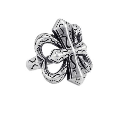 China Retro Trendy Antique Silver Plated Punk Chunky Style Cool Men's Cross Rings for sale