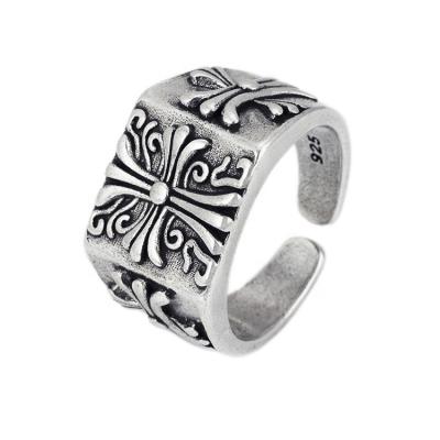 China Antique Silver Plated Chunky Chrome Style Floral Cross Seal Ring For Men Classic Trendy Classic Chunky Chrome for sale