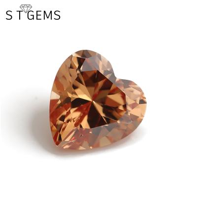 China Wholesale Color Play or Fire Heart Shape Loose Champagne Color CZ Zircon Stones for sale