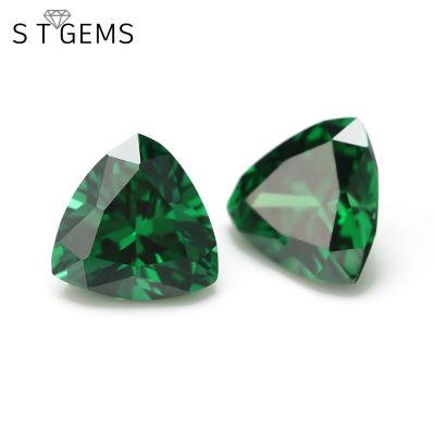 China Color Set Or Fire Machine Cut Grade AAA CZ Stone Triangle Shape Loose Green Zircon For Jewelry for sale